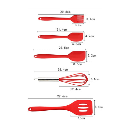 Kochbesteck | Silikon | 5er Set | Küchenhelfer I Rot